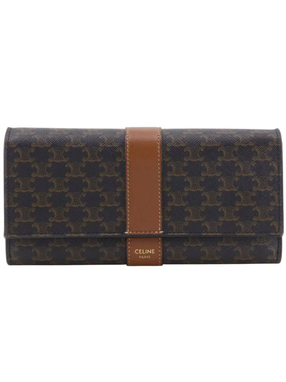 Celine Triomphe Large Flap Wallet Tan Black